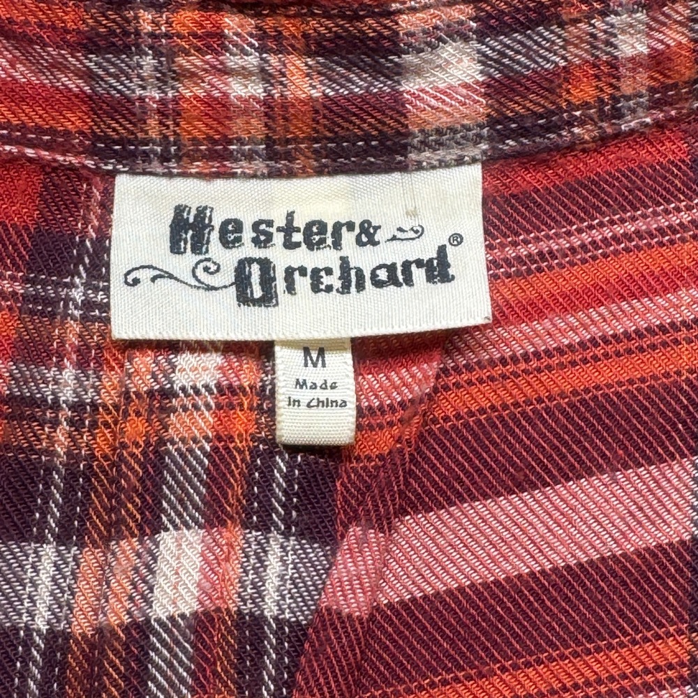 Hester & Orchard Red Plaid Shirt Womens Medium Split Back Roll Tab Sleeve Rayon - Picture 4 of 13